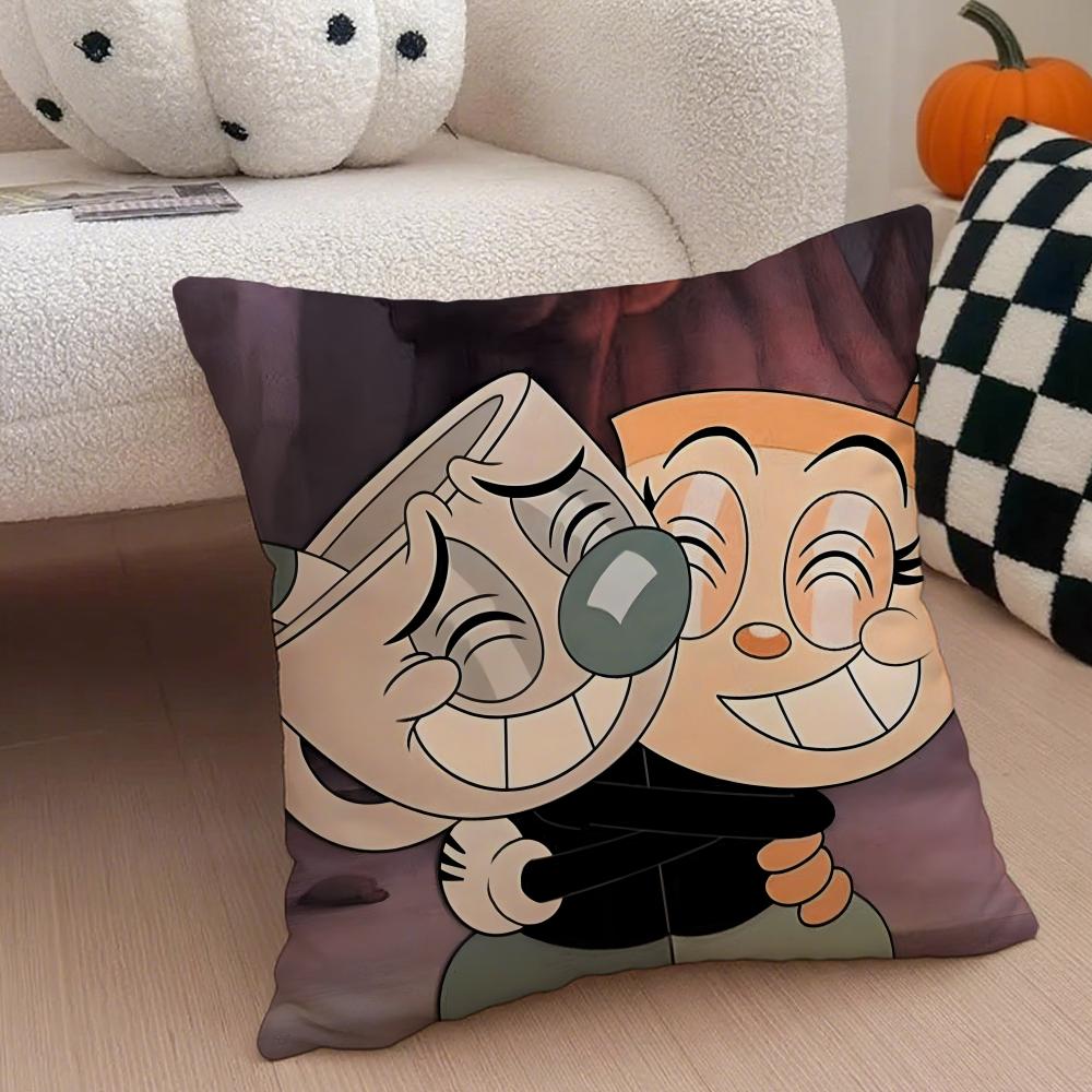 Retro Cartoon American Game CCuphead Cushion Cover Throw Pillow Cover Hidden Button Durable Polyester Chair Cushion