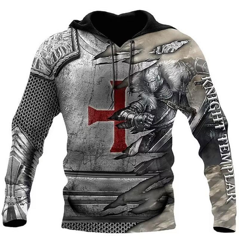 Men's Knights Templar Graphic Prints Cross Viking Hoodies Sweatshirt Designer Casual Long Sleeve Hooded Daily