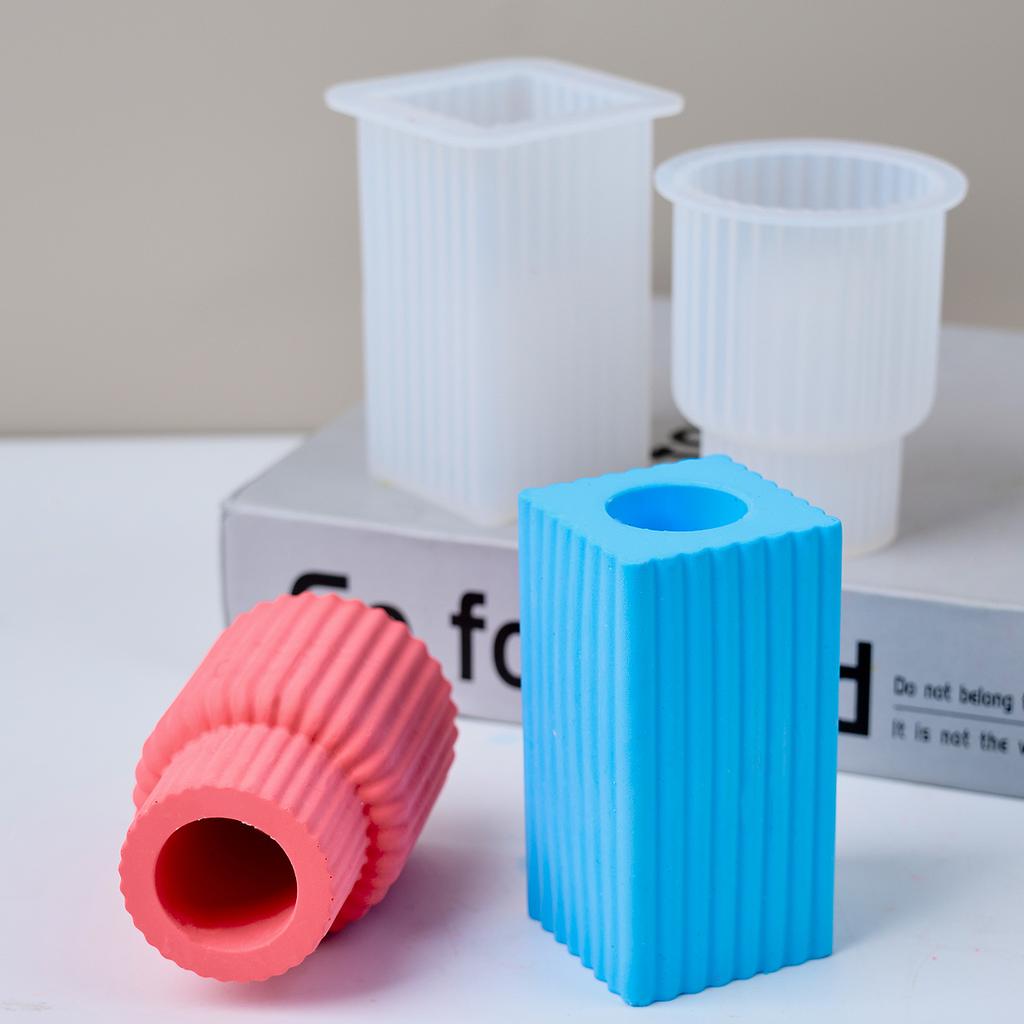 Square Striped Candle Holder Silicone Mold DIY Nordic Candlestick Ornament Making Plaster Resin Craft Casting Molds Home Decor