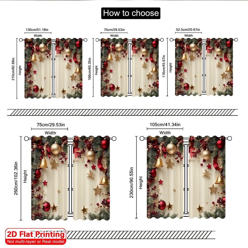 2D flat printing 2pcs Merry Christmas Party Curtains Stars and pine branches Fabric Without Electricity Family Party for Holiday