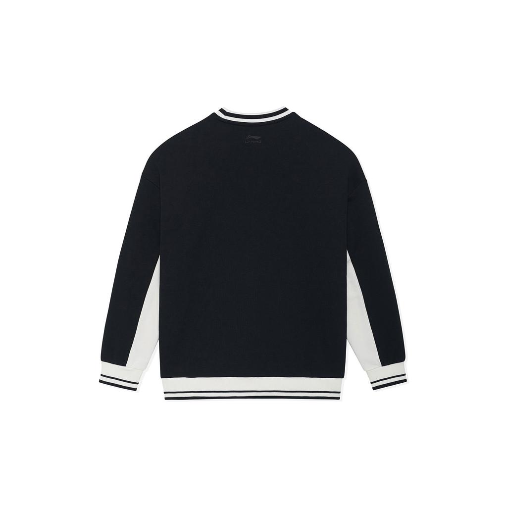 Li Ning Sports Lifestyle Series Logo Color Block Fleece Long Sleeve Sweatshirt Women Sweatshirt Black AWDSH70-2