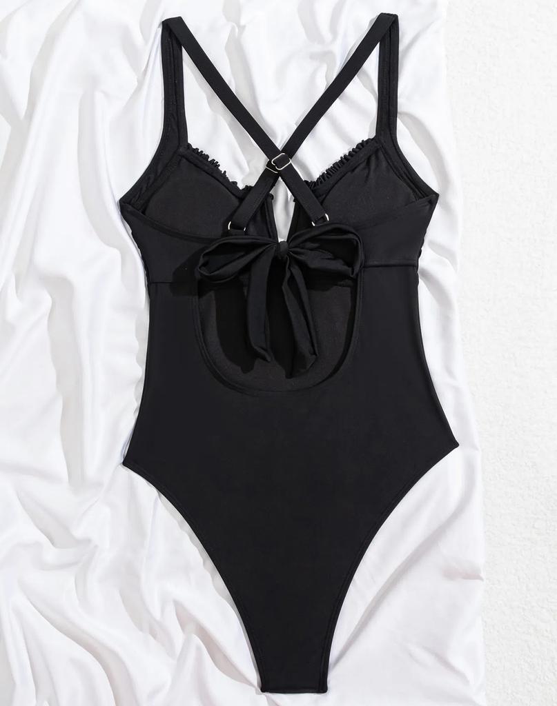 Damskie kostiumy kąpielowe Czarne koronkowe marszczone Seksowne jednoczęściowe kostiumy kąpielowe Stroje bikini Odzież plażowa Kostiumy kąpielowe