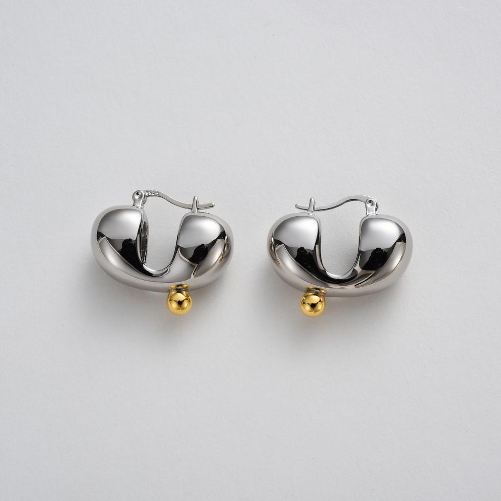 Simple Temperament Versatile Plain Circle Gold And Silver Color Matching Circle Ear Buckle Light Luxury Niche Design High-End Earrings Women