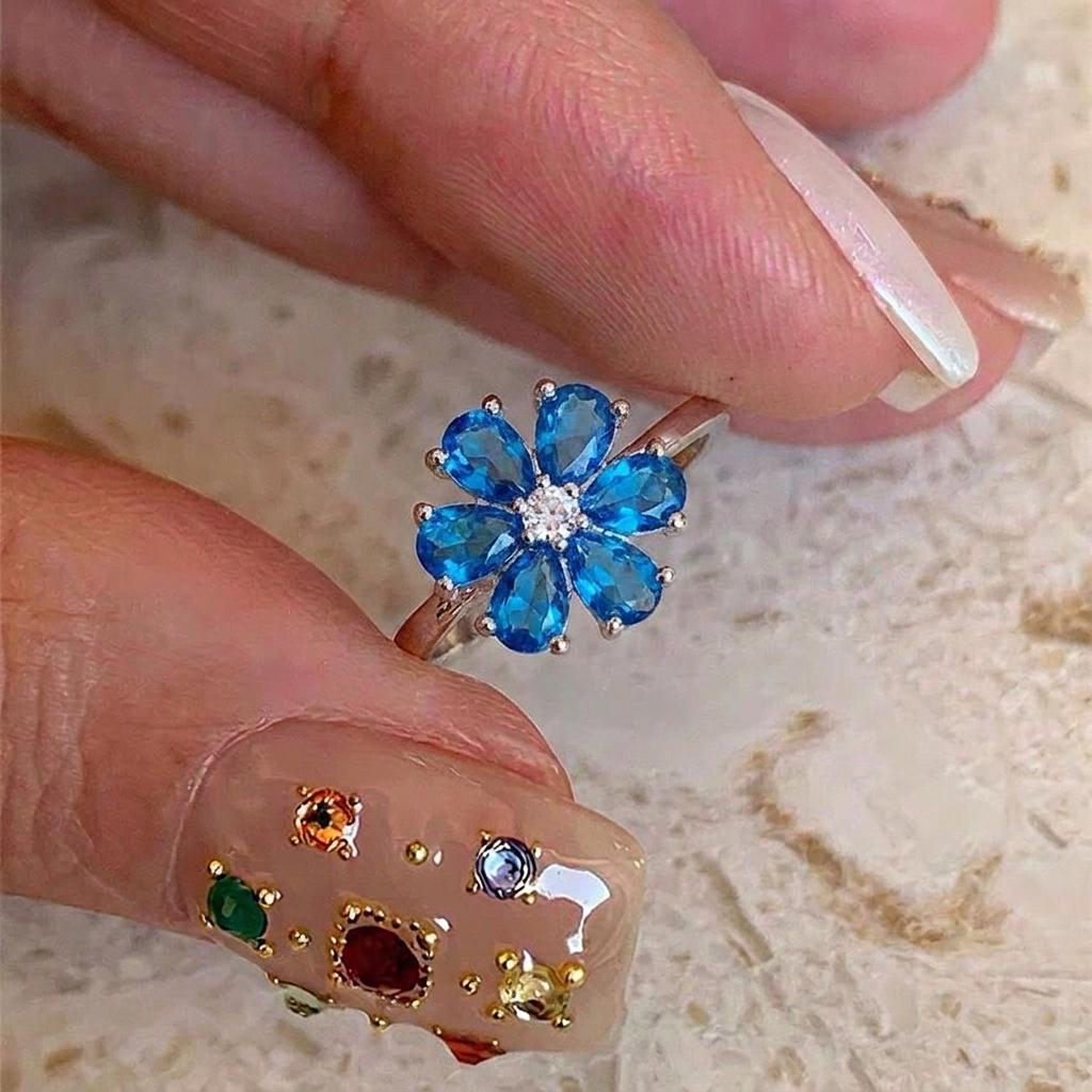 Luxury Blue Zirconia Hollow Butterfly Ring for Women Rhinestones Heart Flower Bow Crown Finger Ring Charms Engagement Jewelry