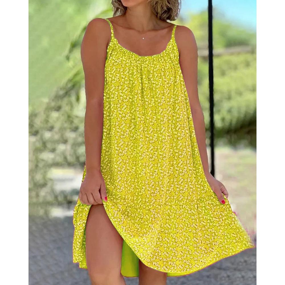 JPNTKY Women's Fashion Summer Spring Floral Print Sleeveless U-Neck Casual Dresses