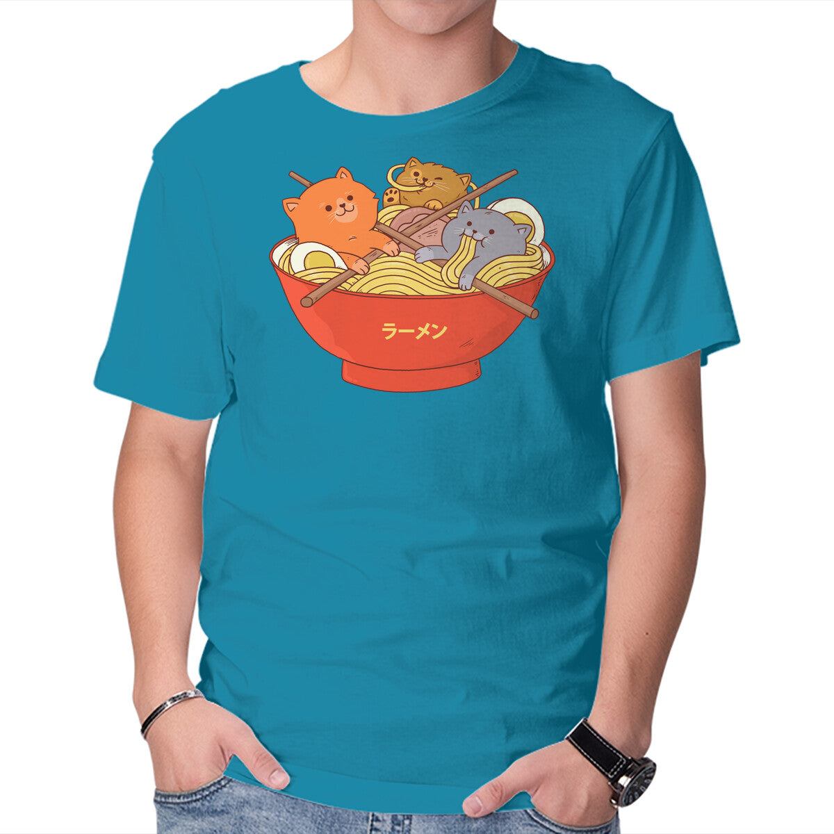 Unisex Crew Neck T-Shirt Ramen and Cats Graphic Short Sleeve Casual Tee XXXL