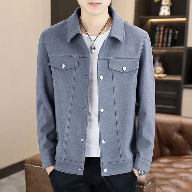 Men's Korean Style Slim Fit Solid Color Jacket - Casual Lapel Outerwear for Spring & Autumn