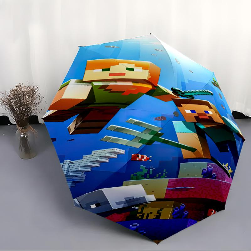 Printed Blocky Pixel Game Folding Umbrella,Outdoor,Leisure,And Travel Umbrella,Durable Umbrella Fabric,Birthday And Holiday Gift