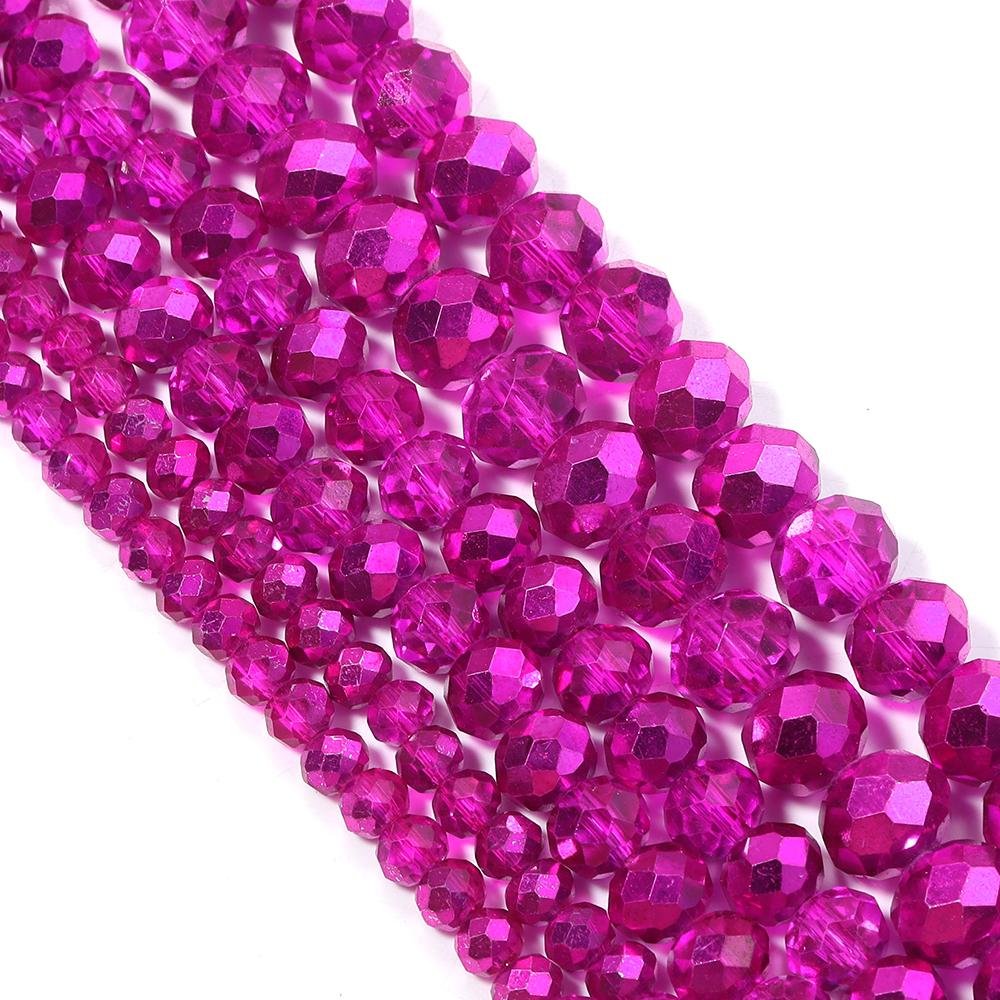 1 Strand 4/6/8mm Hot Pink Faceted Crystal Beads Glass Loose Spacer Beads For Jewelry Making DIY Bracelets Necklace Accessories