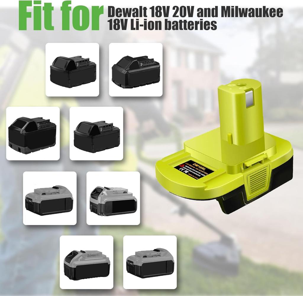 DM18RL Battery Adapter for Dewalt for Milwaukee 20V/18V Li-Ion Battery Convert to for Ryobi 18V P108 Battery Tool Drill