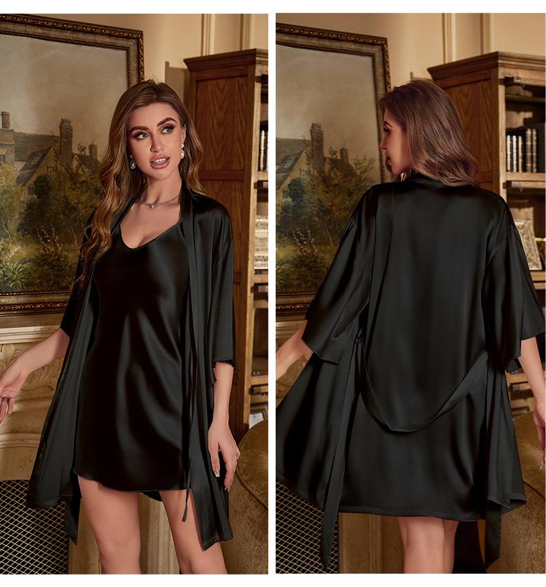 

Женский летний пижамный комплект большого размера: Халат и майка - Сексуально и удобно Extra Large чёрный