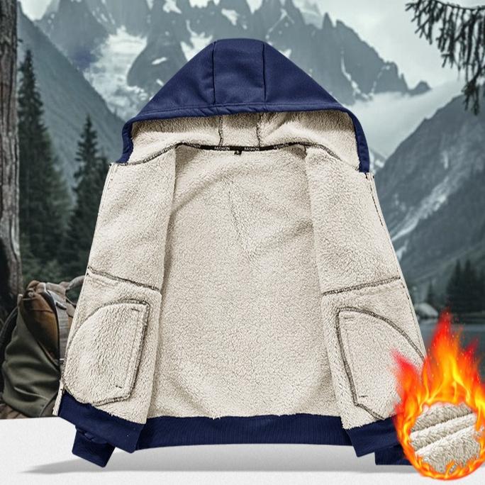 Men's Zip Up Hoodie Jackets Heavyweight Winter Sweatshirt Fleece Sherpa Lined Warm Jacket Outdoor Hooded Windproof Outerwear Coat for Men