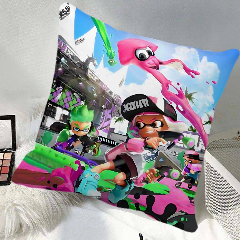 SSplatoon  Video Game Splatoon Pillow Case Square Pillow Bedroom Sofa Leisure Comfort Cushion Car Home Decoration
