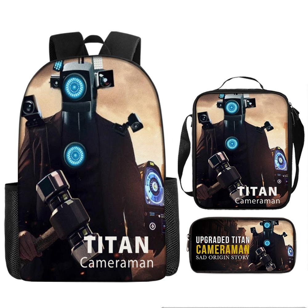 Fast Delivery Skibidi Toilet Backpack Cross-border Fashion Backpack Retro Schoolbag Cartoon Backpack Three-piece Set