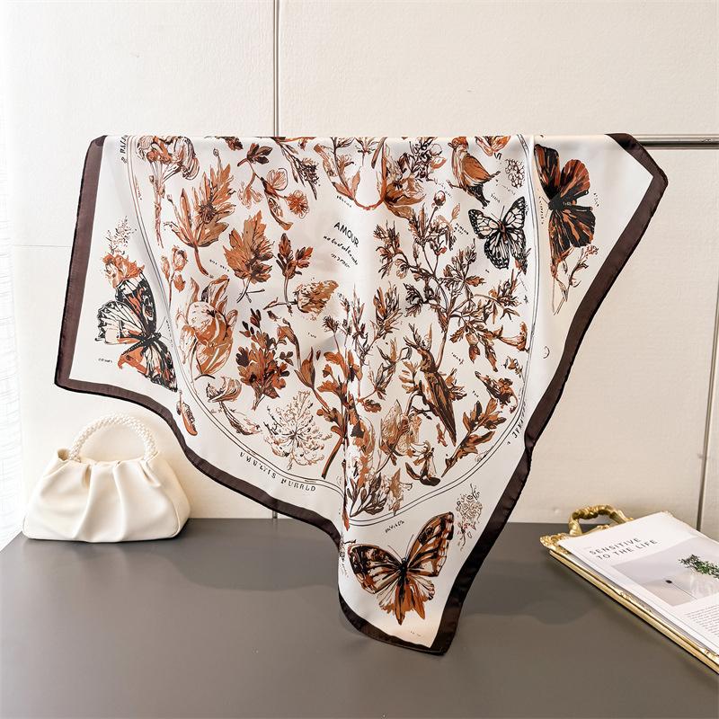 

Vintage Butterfly Sketch Square Silk Scarf Soft Satin Bandana for Women Summer Neck Hair Headband Bag Wrist Wrap Beach Vacation 70X70CM