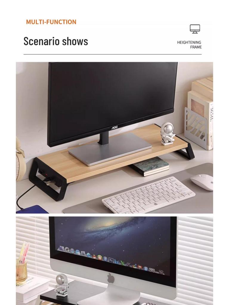 Verstellbarer USB-Monitorständer für Schreibtisch: Ergonomischer Bildschirmständer mit Ablage