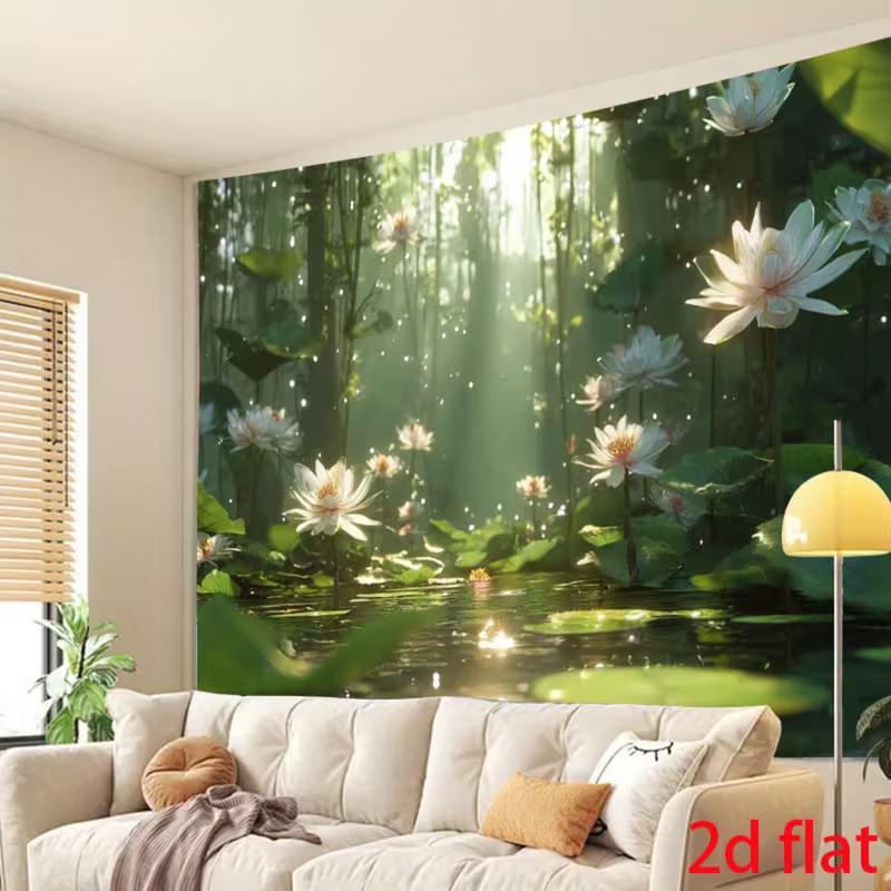 2D Green Forest Sparkling Lotus Backdrop for Home Decor & Spa Party Background
