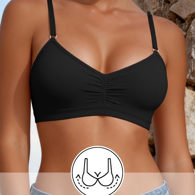Women's Seamless Wireless Bralette, Adjustable Strap Ruched Push Up Bra Comfortable Breathable Daily Wear Underwear for Women
