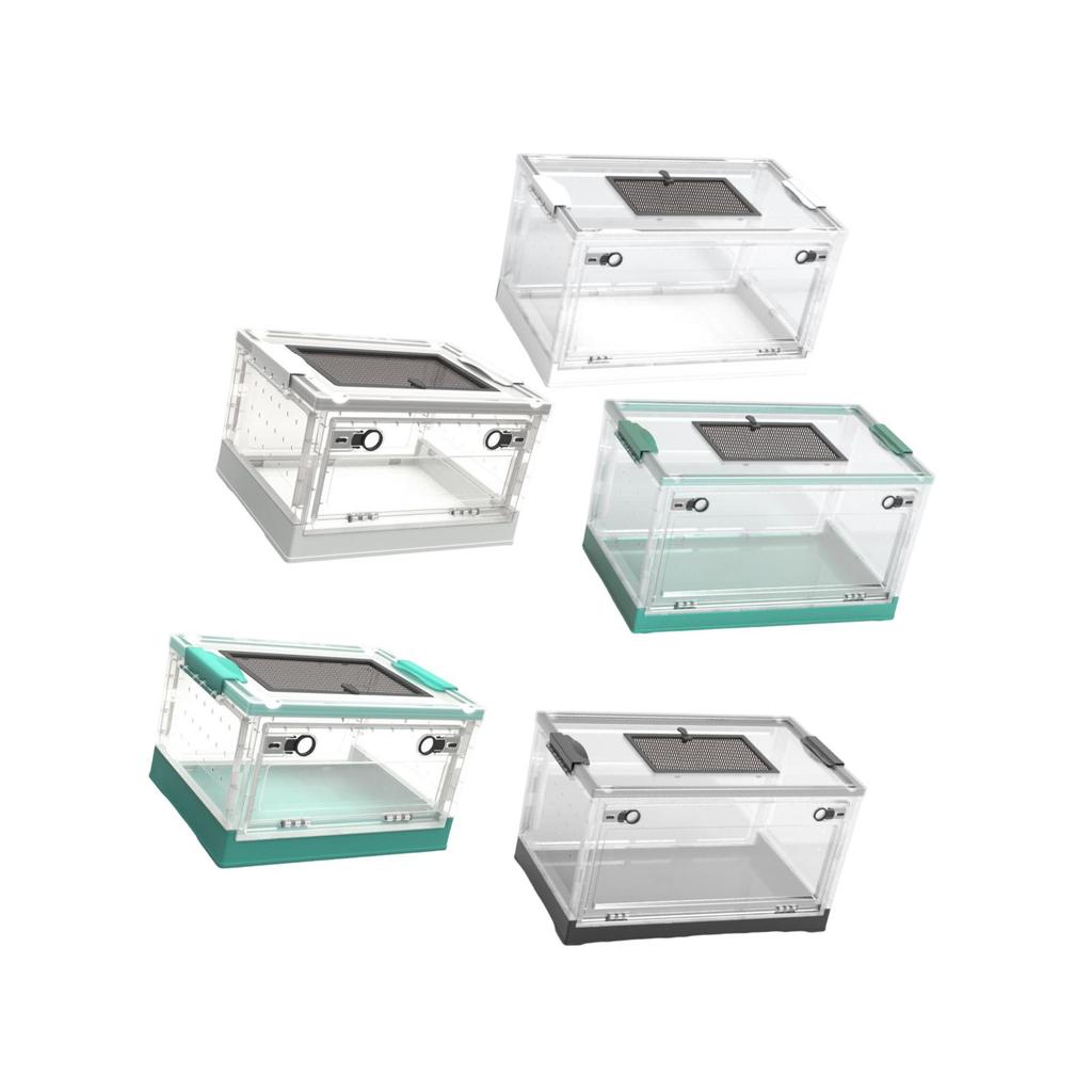 Transparent Foldable Reptile Terrarium Ventilated Box Multipurpose 360 Degree Viewing Portable Mesh Top Panel Breeding Tank