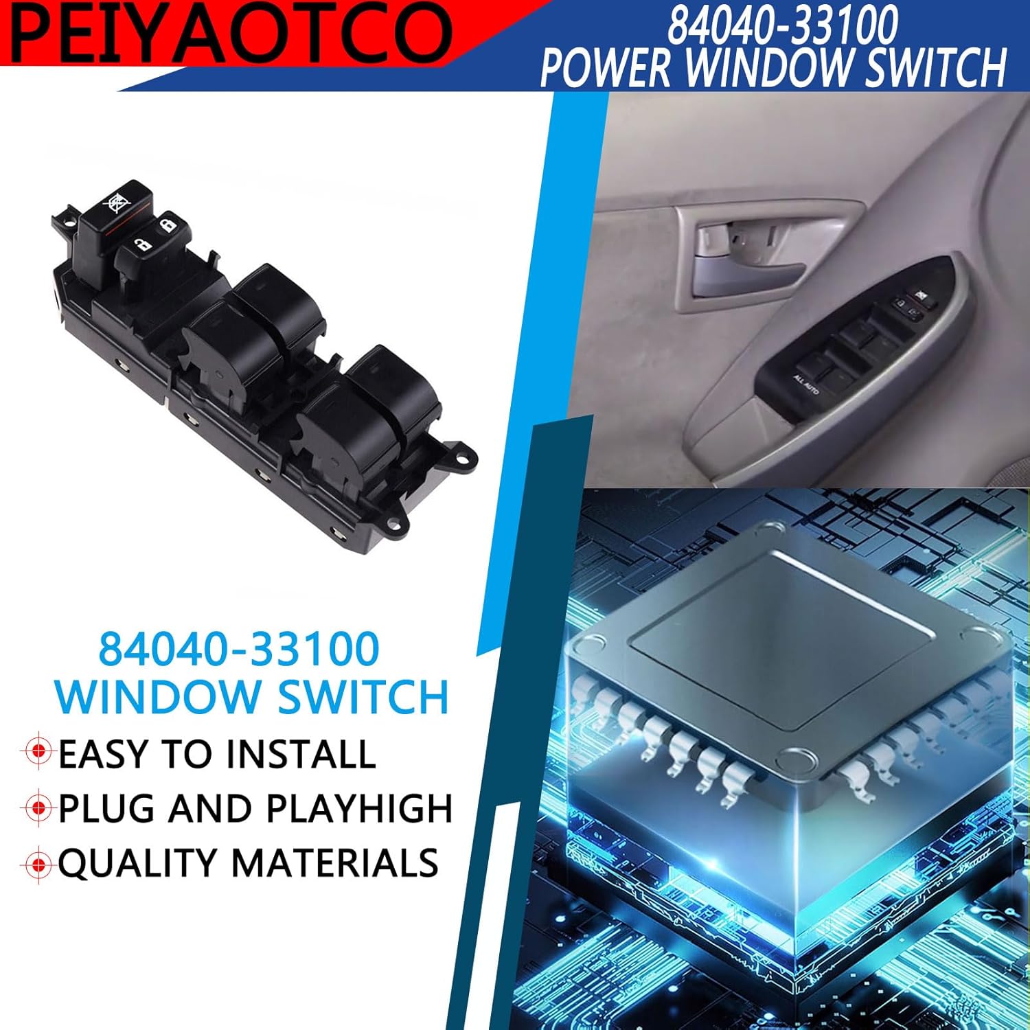 

Power Window Switch Front Driver Side 20 pins Fit for 2010 2011 2012 2013 2014 2015 Toyota Prius 1.8L L4#84040-33100 84040-06020