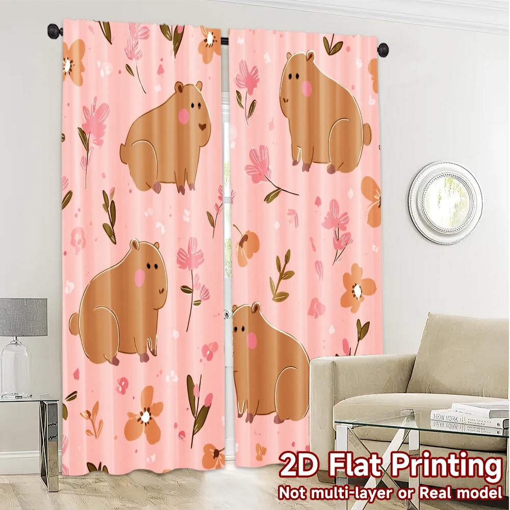 2pcs,Curtains Capybara Floral Bliss Popular Curtains&Drapes Versatile 100% Polyester Curtains Holiday Use for digital printing