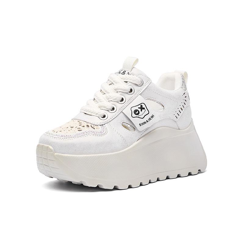 2025 spring new trendy girl mesh hollow platform student dad shoes casual versatile height increase retro women's shoes