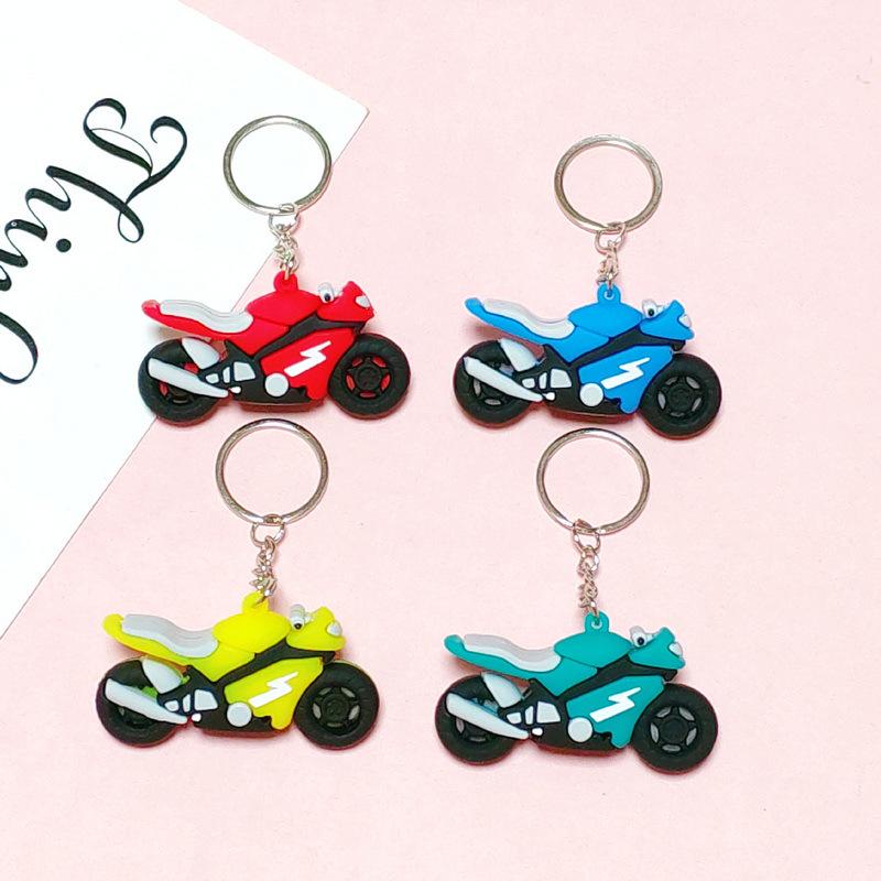 Soft Rubber Motorcycle Keychain: Cartoon Racing Pendant