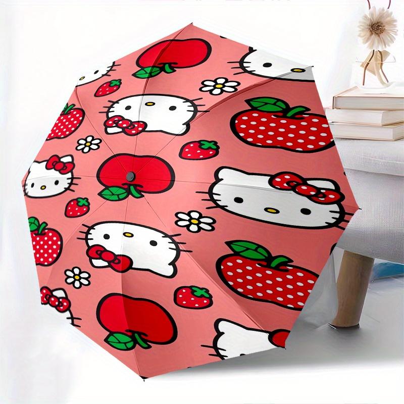 Hello Kitty,Apples Automatic Folding Umbrella-Simple 8-Rib Design, Bright Cartoon Pattern, Durable Iron Frame, Suitable For Travel, Outdoor,