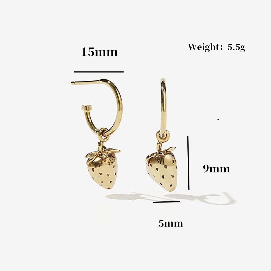 Women's Jewelry Straps Sweet Little Golden Strawberry Pendant Necklace Earrings Set Gift for Girlfriend