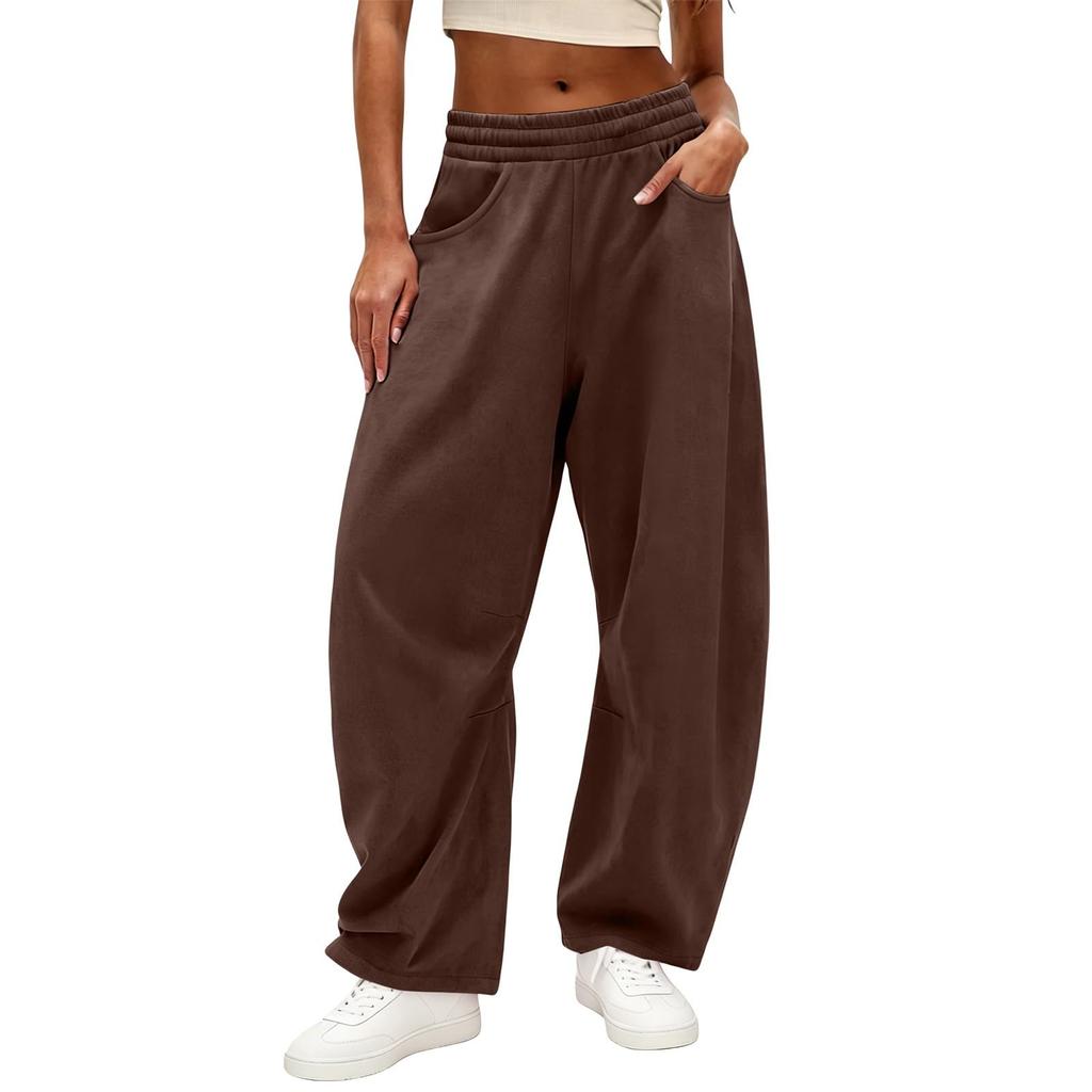 Women's Elastic Waist Sweatpants with Pockets Color Loose Fit Casual Joggers
