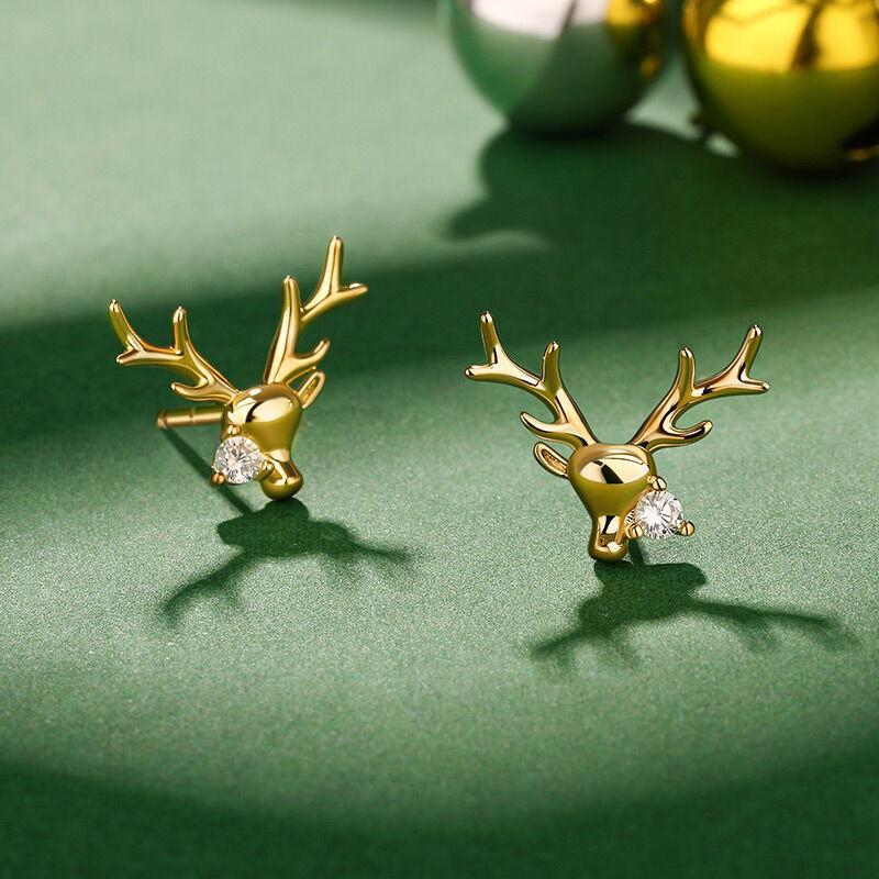 Cao Shi Trendy Christmas Antler Stud Earrings with Micro-Paved Zircon for Women