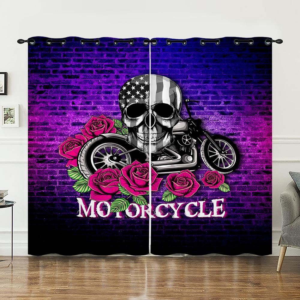 Curtains Skull Gothic Sunshade Bedroom Living Room Digital Printing Curtains Blackout Without Punching