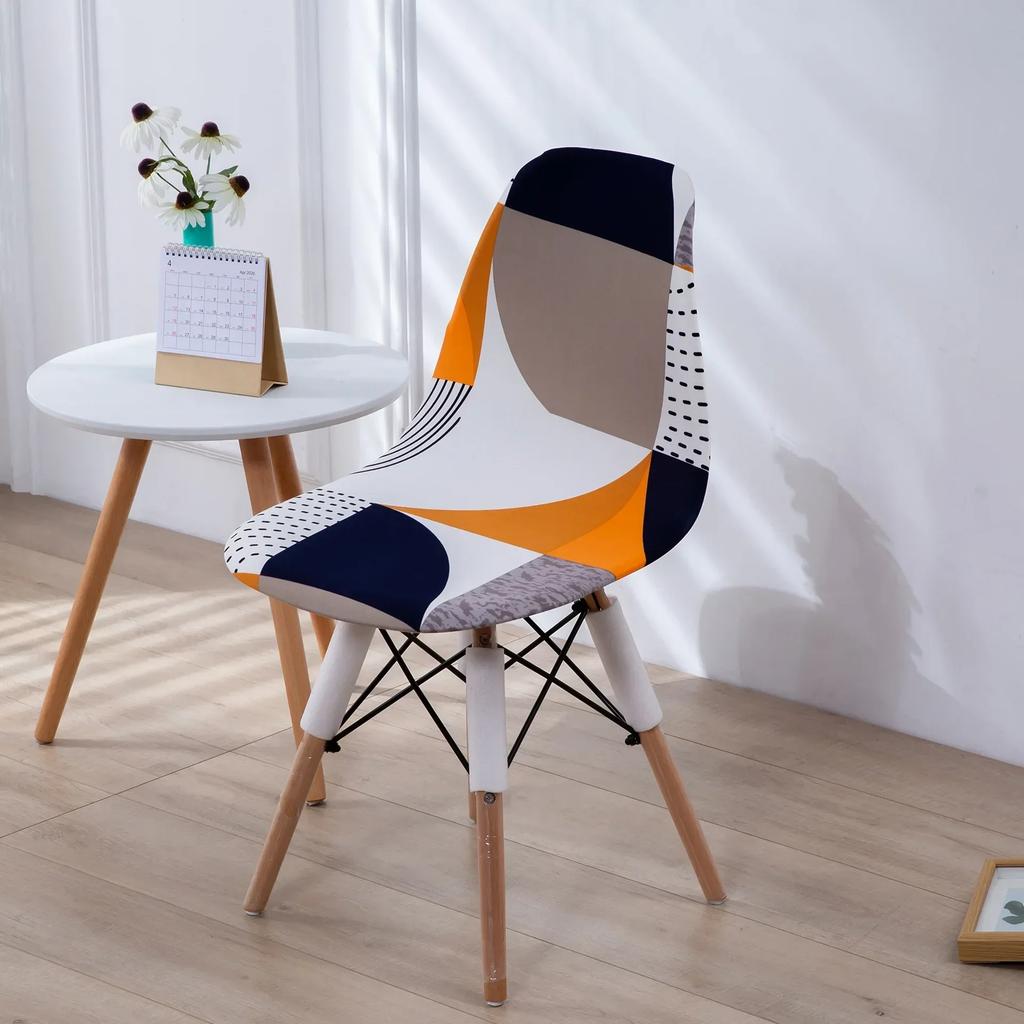 Printed Stretch Shell Chair Cover Spandex Armless Back Chair Covers Washable Slipcover Furniture Protector for Home Office Hotel