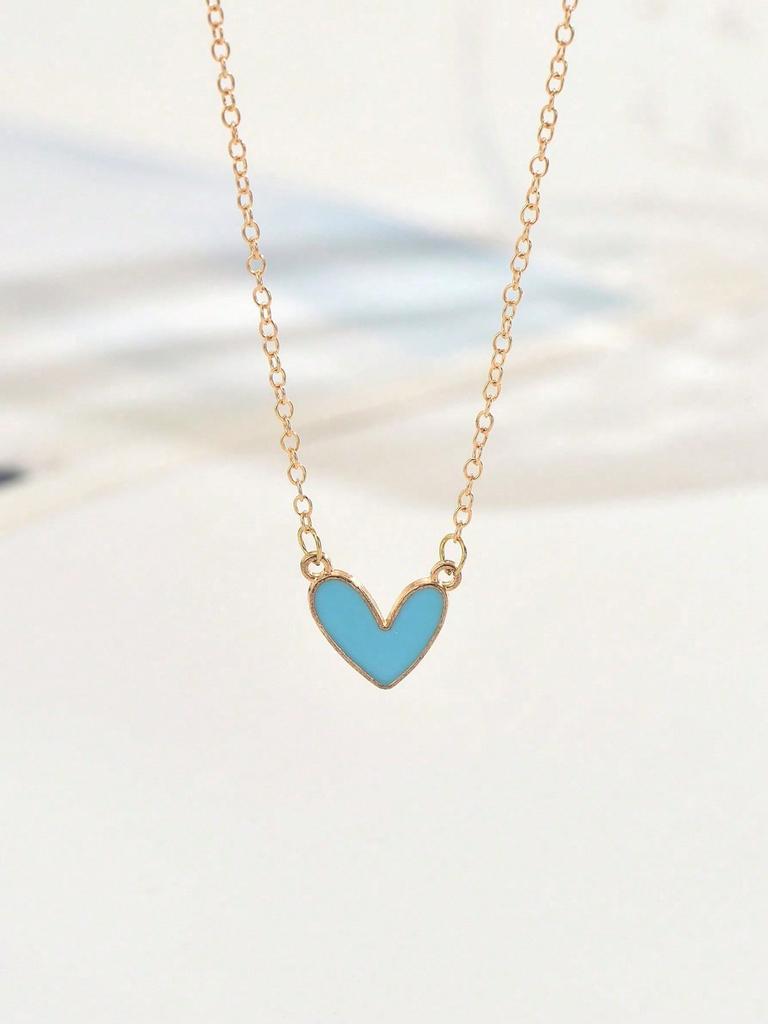 1pc Asymmetrical Golden Heart Pendant Necklace, Fashionable Delicate Minimalist Clavicle Chain, Versatile Design