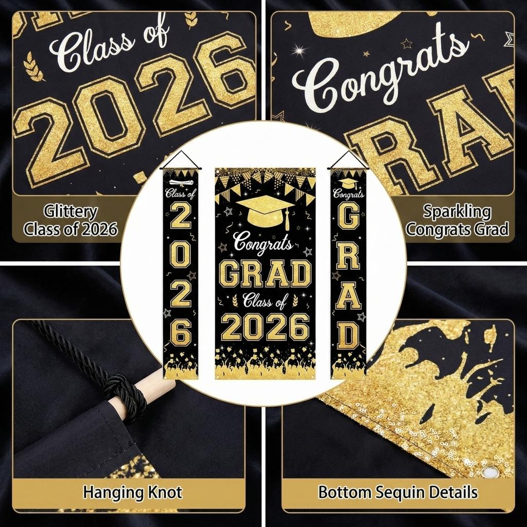 Graduation Flag Set 3-piece Set For Decorating The Atmosphere Of Graduation Party Graduation Party And Class Reunion Decoration Flags