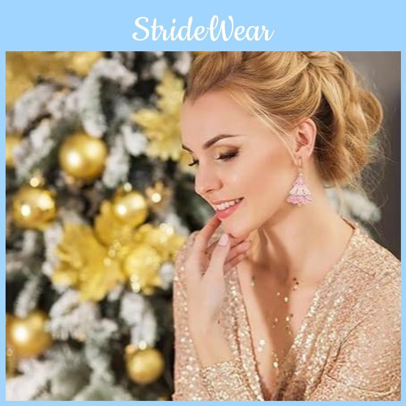 Premium Alloy Pink Christmas Tree Earrings And Necklace Set Perfect For Holiday Gatherings