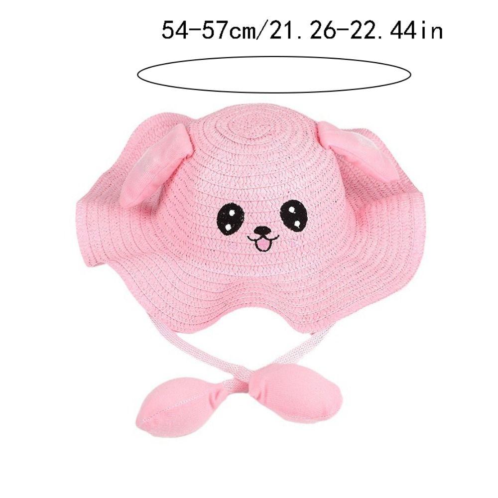 Cappello di Paglia con Orecchie da Coniglio Parasole Sunscreen UPF50+ Cappello Parasole Coniglio Accessori Costume Cappello di Paglia Monocolore per Bambini