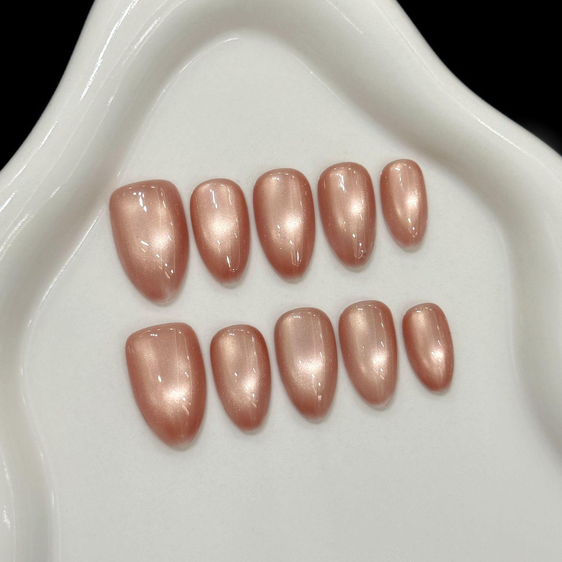 

Блестящие накладные ногти короткие миндалевидные гелевые клейкие кошачий глаз нейтральные короткие стилетто акриловые овальные накладные ногти маникюрные наборы для женщин L