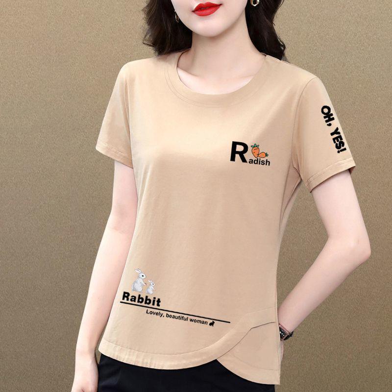 Women's Pure Cotton Slimming Irregular Summer Short Sleeve Top - Casual and Fashionable T-shirt.