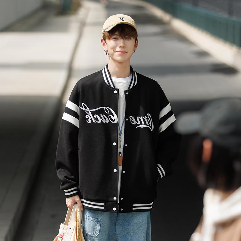 

Бейсбольная куртка мужская весна-осень американская молодежная верхняя красивая свободная повседневная уличная куртка 3XL чёрный