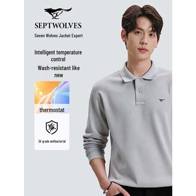 SEPTWOLVES Men's Cotton Blend Long Sleeve Polo Shirt