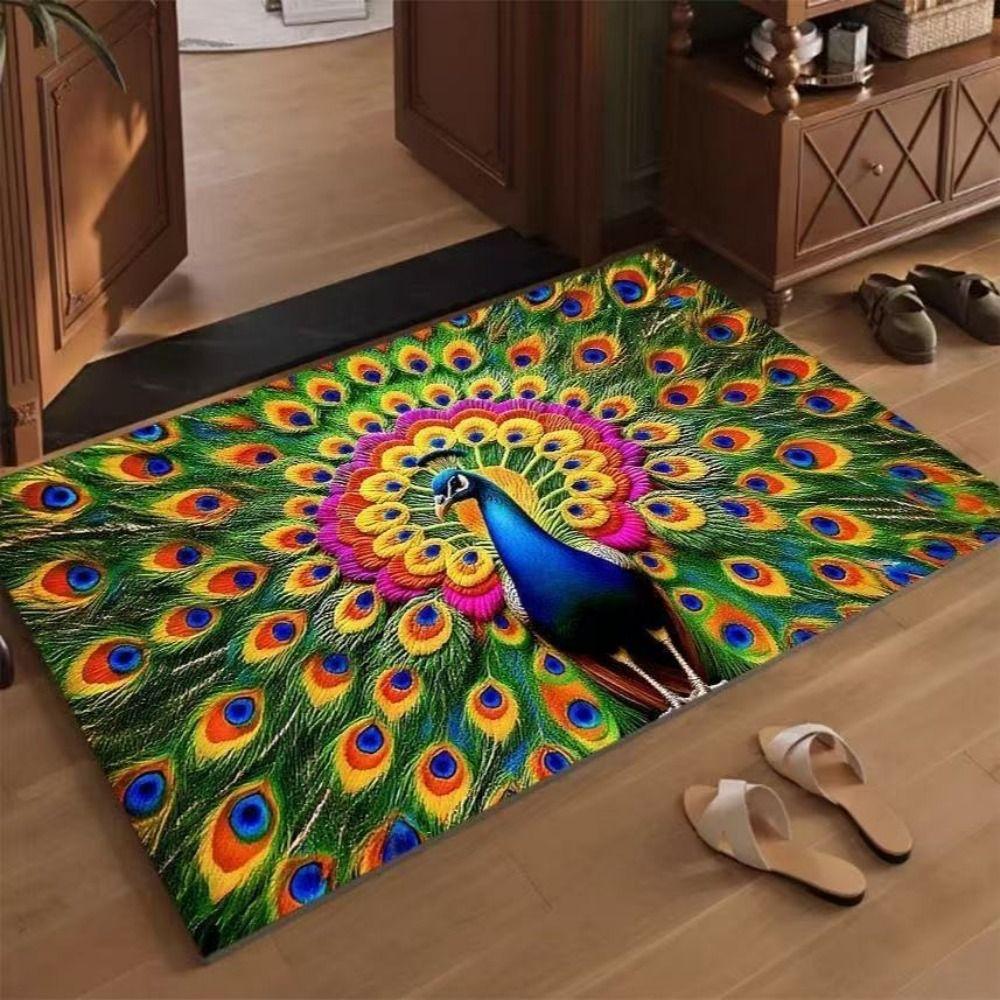 Non-slip Peacock Carpet Special-shaped Bathroom Floor Mat  for Living Room Tea Table Bedside
