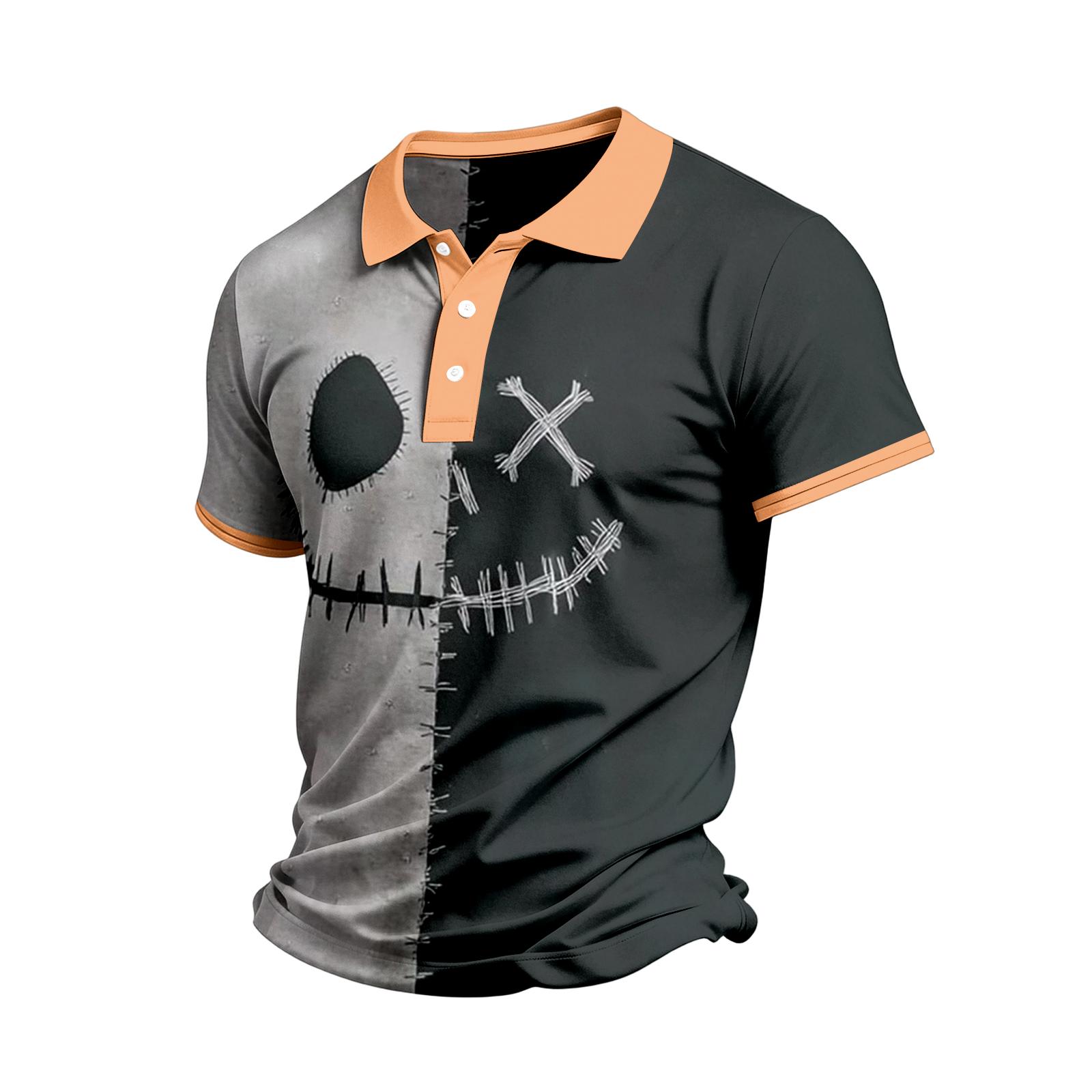Men s Casual Short Sleeve Shirt with Halloween Print L