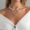 Salircon Exquisite Elegant Baroque Imitation Pearl Choker Necklace Trendy Silver Color Geometry Pendant Neck Accessories Jewelry