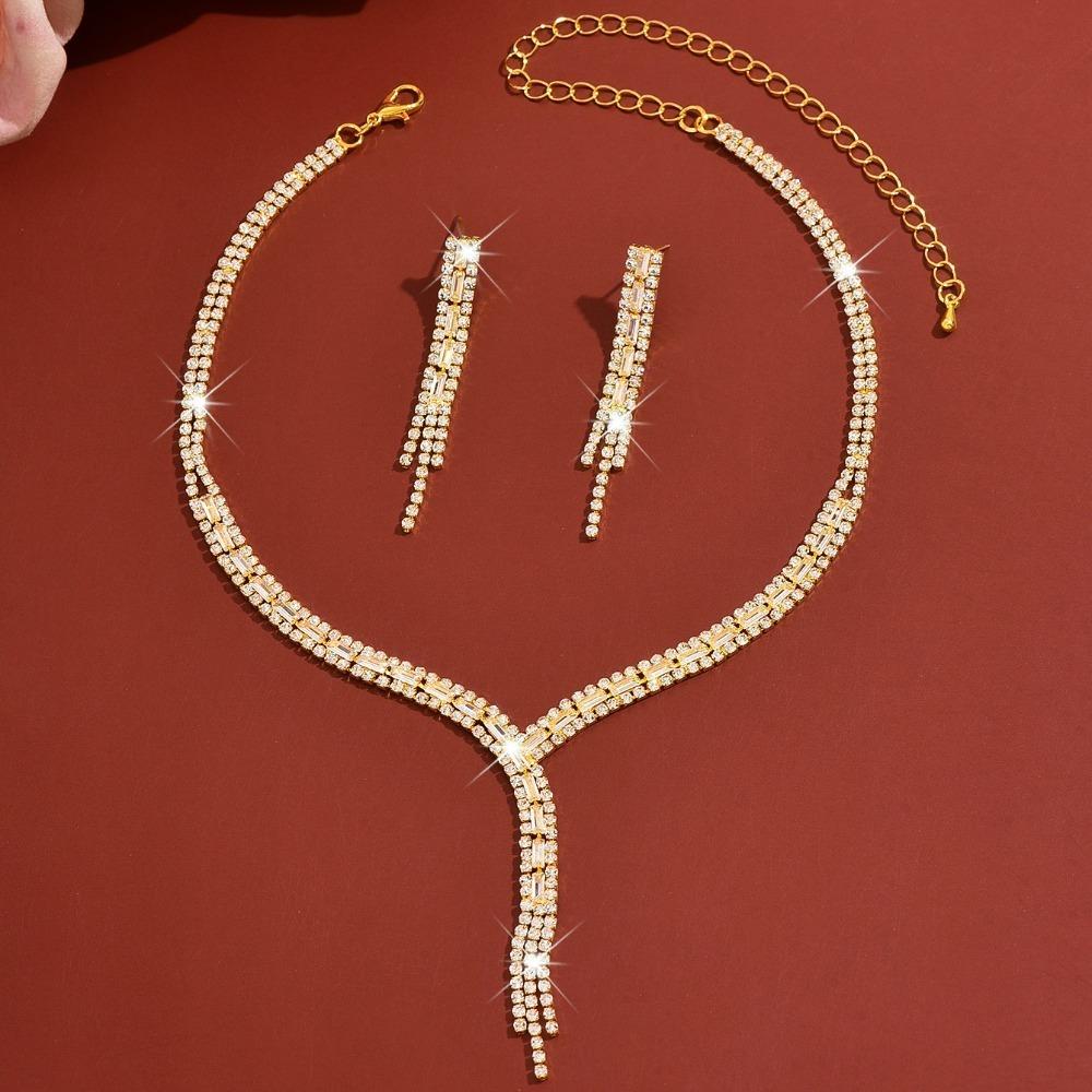 Elegant Necklace and Dangling Earrings Retro Necklace Earrings Set  Banquet золотой