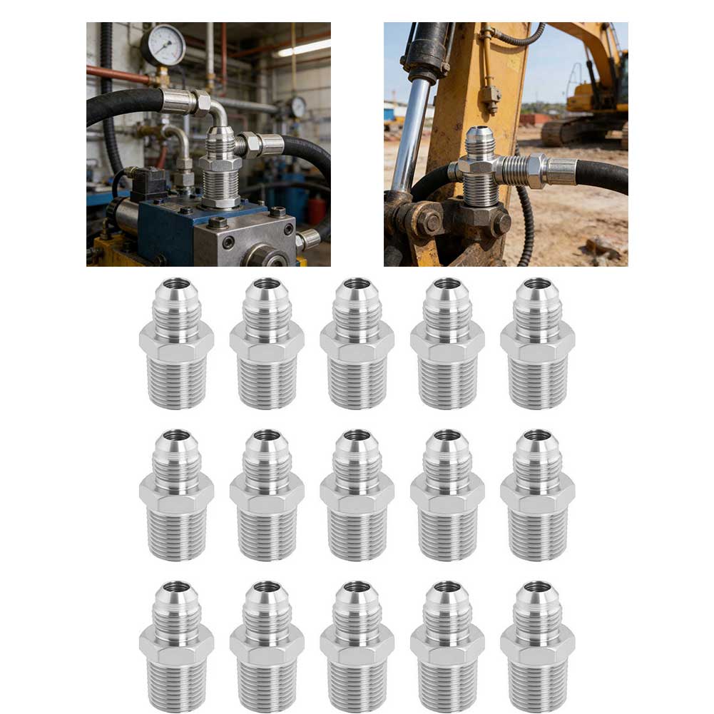 Hydraulic Hose Adapter 15 pcs 316L Stainless Steel JIC 37 Degree Flare Straight Flow Design for Pressure Stability