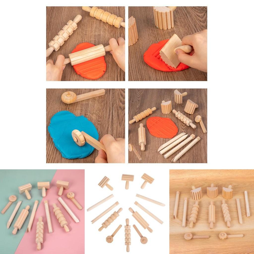 Wooden Pasta Rolling Pin With Textured Surface For Kids Diy Craft And Play