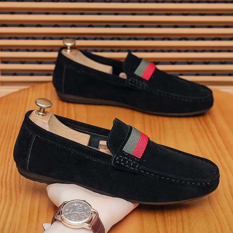 Fashion Men's Flat Shoes  New Comfort Non Slip Wear-resistant Casual Shoes Striped Breathable British Style Round Toe Shoes 2024
