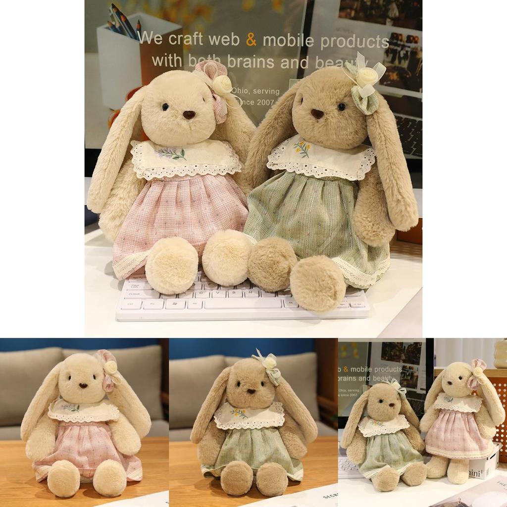 Pp Cotton Plush Bunny Doll With Checkered Dress And Floral Bow Decoration For Women And Friends