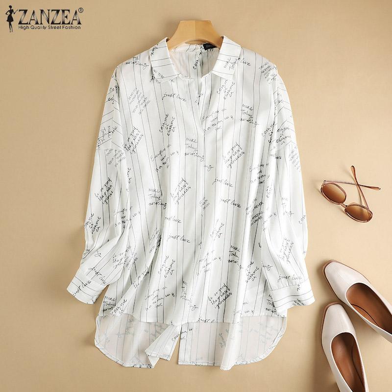 

ZANZEA Повседневная блузка с отложным воротником и длинными рукавами с буквенным принтом